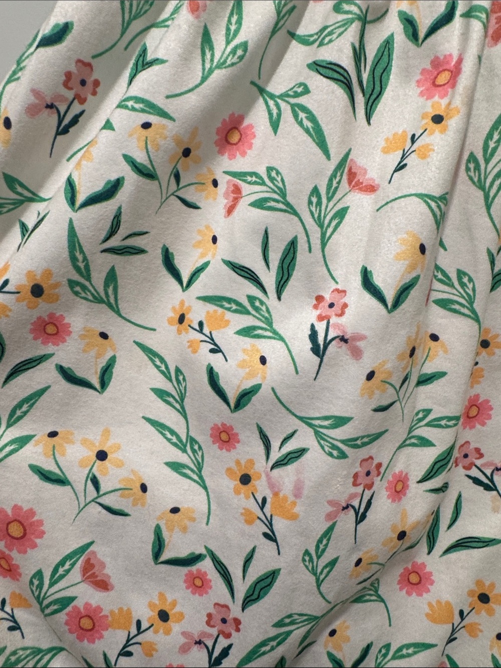Girls' White Floral Dress with Green Trim - Picture 2 of 4